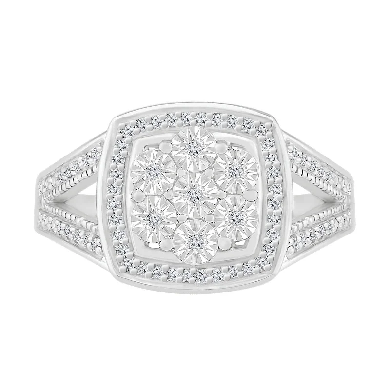 Exclusive Jewelry Offers – Shine For Less 1/6 CTW Diamond Cluster Cushion Shaped Ring in Sterling Silver Exclusive Jewelry Offers – Shine For Less 1/6 CTW Diamond Cluster Cushion Shaped Ring in Sterling Silver