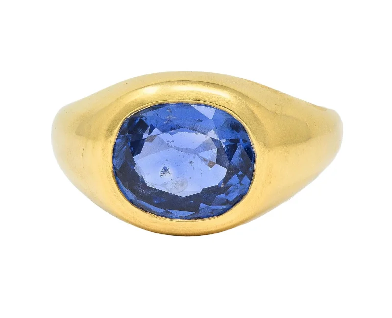 Trending Jewelry Now Available At Exclusive Prices 1960's 4.34 CTW No Heat Ceylon Sapphire 18 Karat Yellow Gold Vintage Signet Ring GIA
