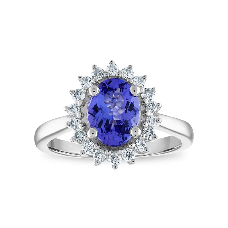 Limited-Stock Jewelry Sale – Once It's Gone, It's Gone 9X7MM Oval Tanzanite and Diamond Halo Oval Ring in 10KT White Gold Limited-Stock Jewelry Sale – Once It's Gone, It's Gone 9X7MM Oval Tanzanite and Diamond Halo Oval Ring in 10KT White Gold