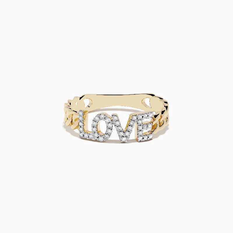 Sparkle On A Budget – Fine Jewelry For Less D'Oro 14K Yellow Gold Diamond "LOVE" Chain Link Ring