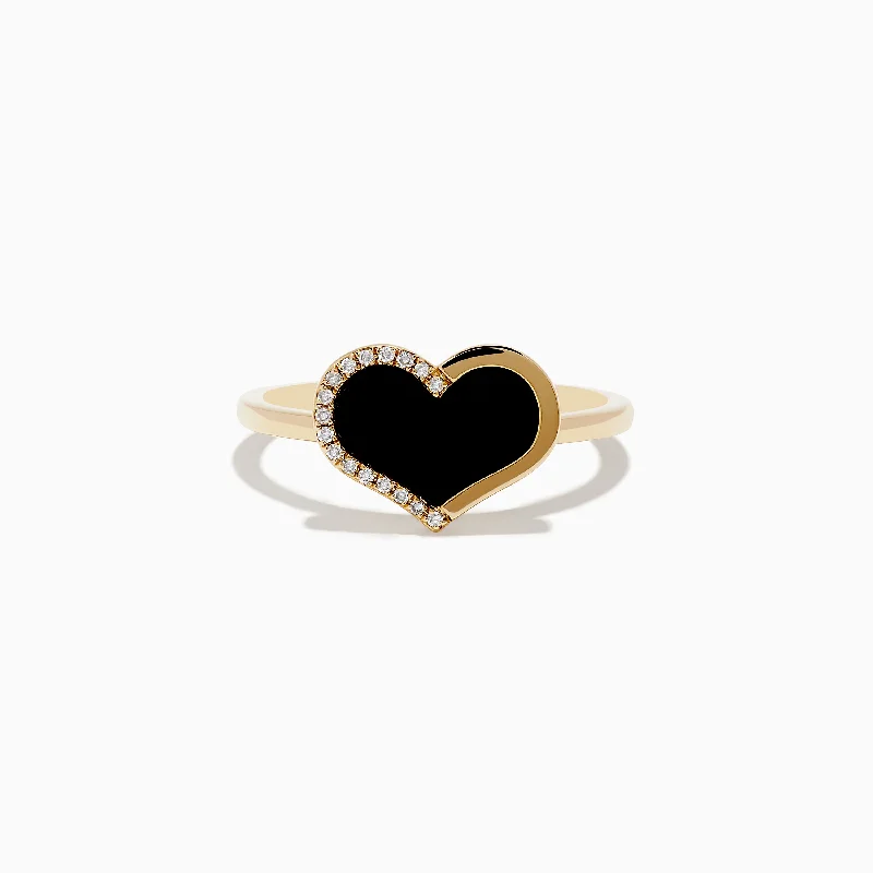 High-End Jewelry, Now More Affordable Than Ever Eclipse 14K Yellow Gold Onyx and Diamond Heart Ring