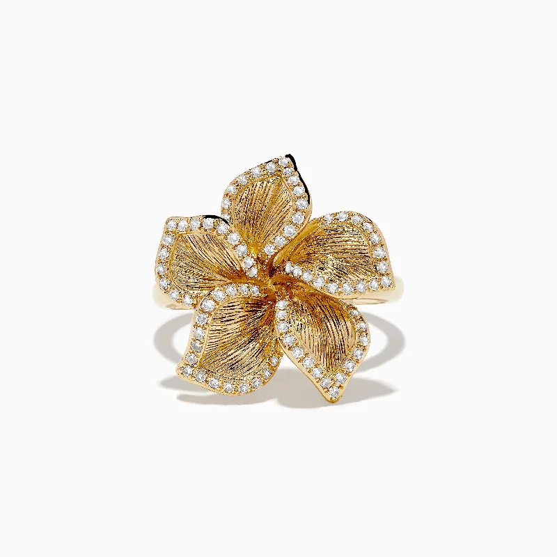 Luxury Jewelry Sale – Sparkle For Less Nature 14K Yellow Gold Diamond Flower Ring 0.31 TCW