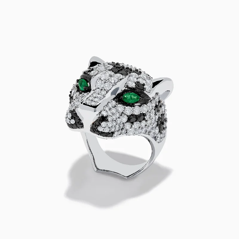 Grab Your Dream Jewelry At The Lowest Prices Signature Panther Head 14K White Gold Diamond & Emerald Ring
