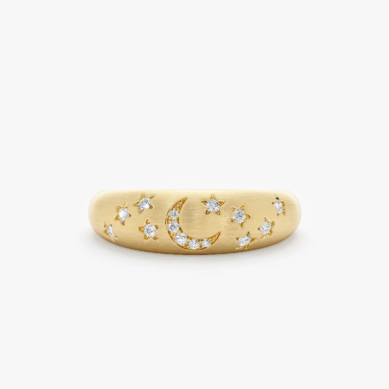 Upgrade Your Jewelry Collection For Less Diamond Moon Star Brushed Dome Ring, Estelle Upgrade Your Jewelry Collection For Less Diamond Moon Star Brushed Dome Ring, Estelle