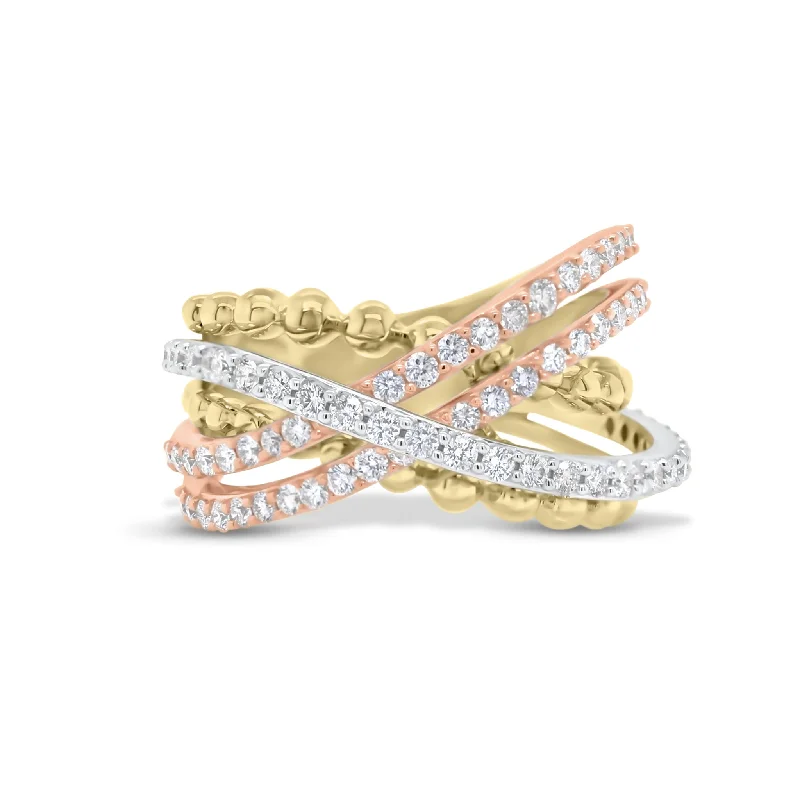 Must-Have Jewelry At Unbelievable Discounts Diamond & Tricolor Gold Crossover Ring Must-Have Jewelry At Unbelievable Discounts Diamond & Tricolor Gold Crossover Ring