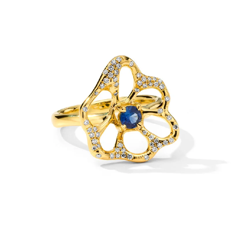 Shop Modern Jewelry Collections With Exclusive Discounts Medium Flora Ring with Blue Sapphire and Diamonds