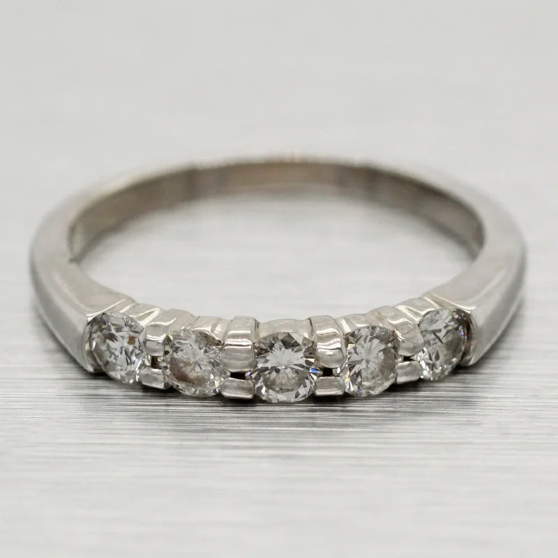 Stunning Statement Jewelry, Unbeatable Discounts Vintage 0.50ctw Five Diamond Wedding Band Ring - 14k White Gold | Size 7 Stunning Statement Jewelry, Unbeatable Discounts Vintage 0.50ctw Five Diamond Wedding Band Ring - 14k White Gold | Size 7