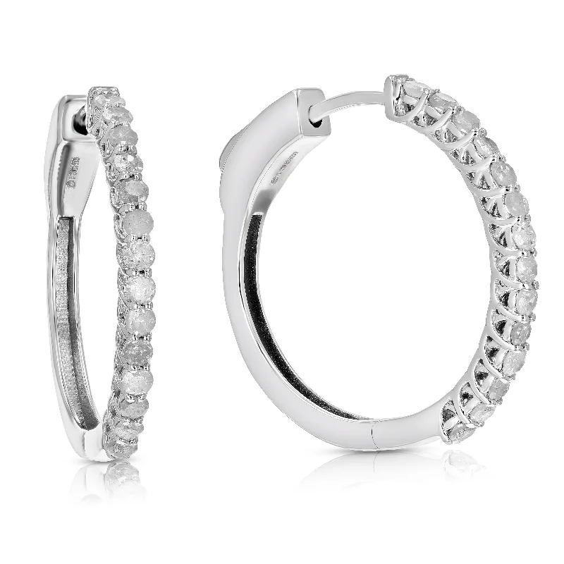 Special Deals On Handcrafted And Designer Jewelry 1 cttw Diamond Hoop Earrings .925 Sterling Silver 28 Stones Dangle 1 Inch