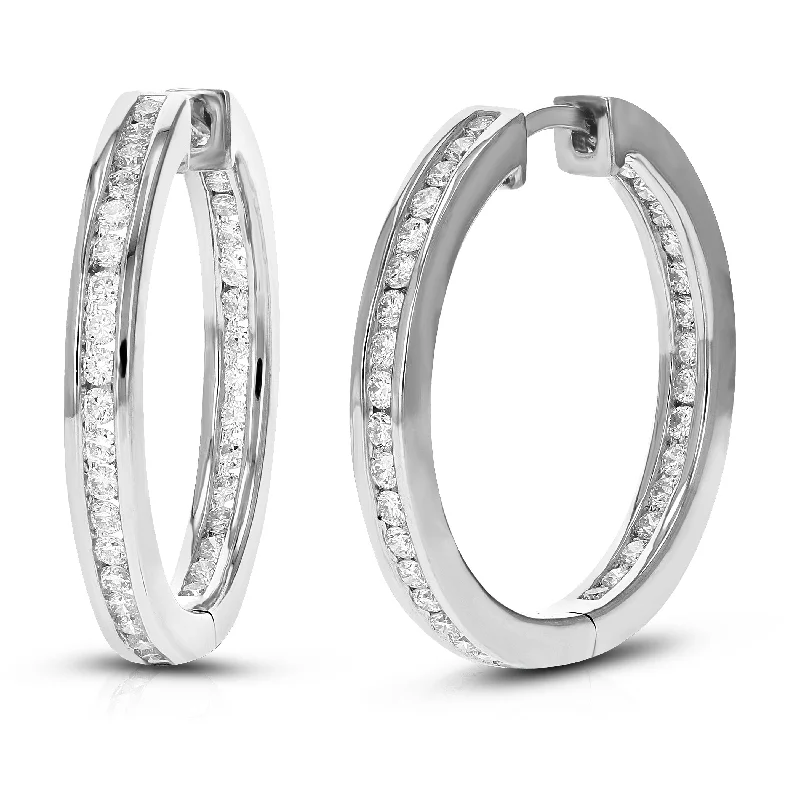 Jewelry Sale Alert – Shop Timeless Elegance Today 1 cttw Round Lab Grown Diamond Hoop Earrings .925 Sterling Silver Channel Set 1 Inch