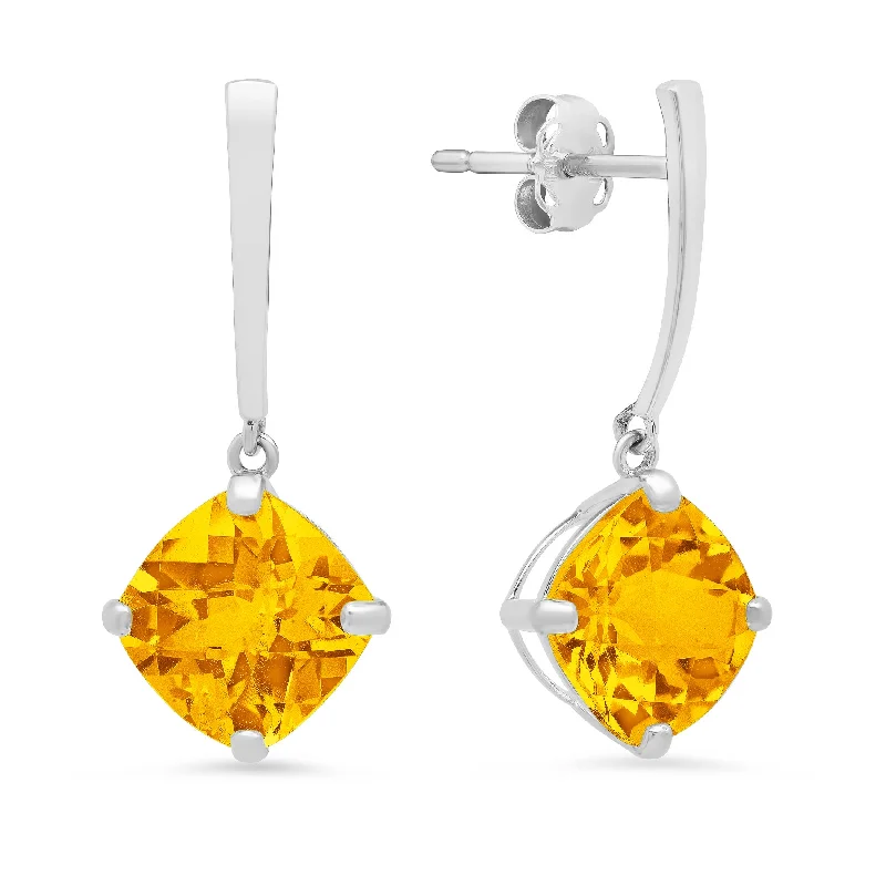 Once-A-Year Jewelry Sale – Grab Your Favorites Now 14k White Gold Solitaire Cushion-Cut Gemstone Drop Earrings (8mm)
