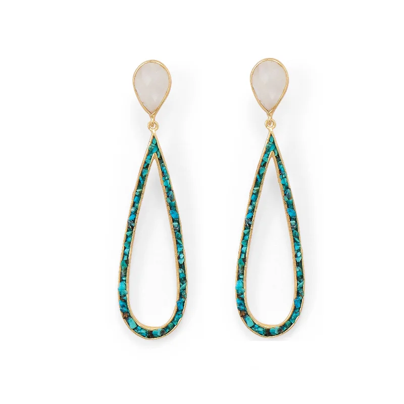 Jewelry Flash Sale – Stylish Designs At Unbeatable Rates 18k Gold Rainbow Moonstone And Turquoise Drop Earrings