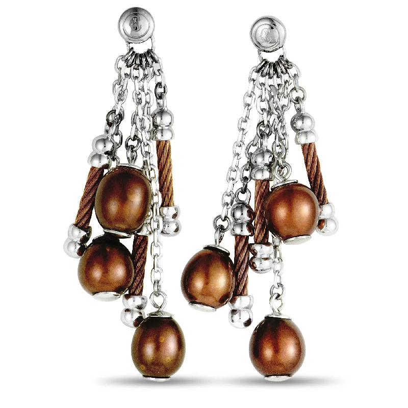 Affordable Luxury Jewelry For Every Occasion Charriol Pearl Stainless Steel and Bronze PVD Brown Pearls Dangle Push Back Earrings Affordable Luxury Jewelry For Every Occasion Charriol Pearl Stainless Steel and Bronze PVD Brown Pearls Dangle Push Back Earrings