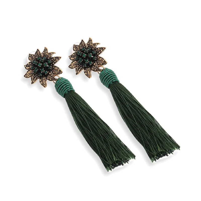 Fashion-Forward Geometric Jewelry For Contemporary Style Green Color Gold Plated Party Designer Stone Drop Earring For Women's