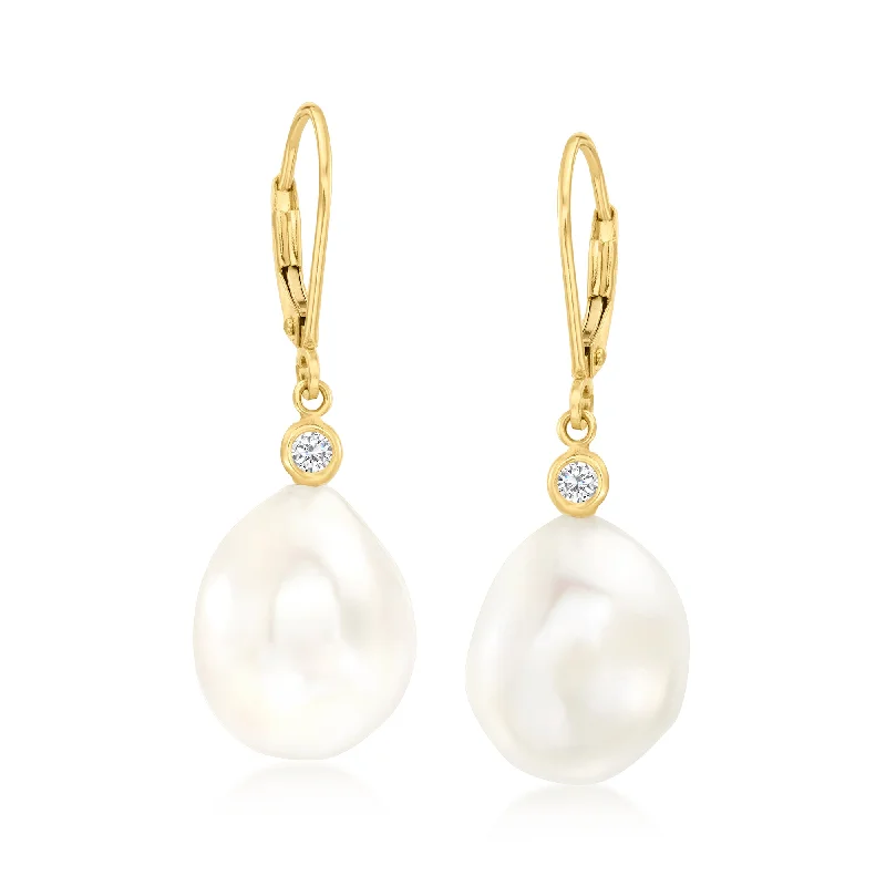 Breathtaking Jewelry At Limited-Time Savings Ross-Simons 12-13mm Cultured Pearl and . Diamond Drop Earrings in 14kt Yellow Gold