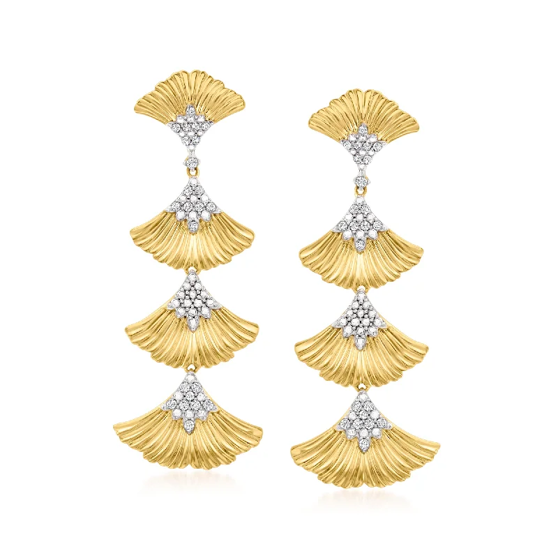 Holiday Jewelry Sale – Perfect Gifts At The Best Prices Ross-Simons Diamond Multi-Ginkgo Leaf Drop Earrings in 18kt Gold Over Sterling