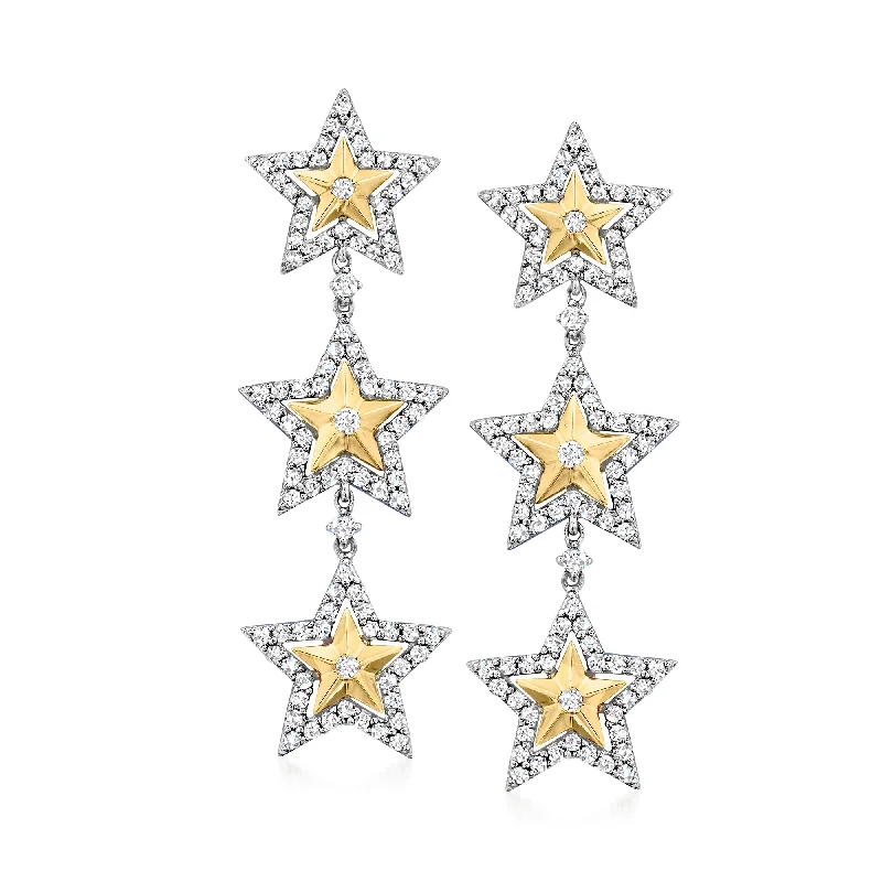 Flash Sale On Stunning Jewelry – Don't Miss Out Ross-Simons Diamond Star Drop Earrings in 14kt 2-Tone Gold