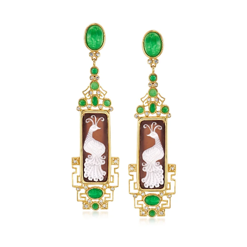 Jewelry Clearance Sale – Final Reductions Ross-Simons Italian Shell Cameo, Green Quartz and . White Topaz Drop Earrings in 18kt Gold Over Sterling