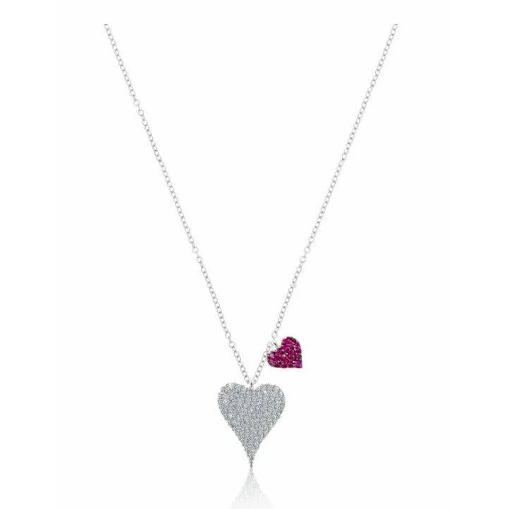 Personalized Engraved Jewelry For Meaningful Gifts Meira T Double Heart Ruby and Diamond Heart Necklace
