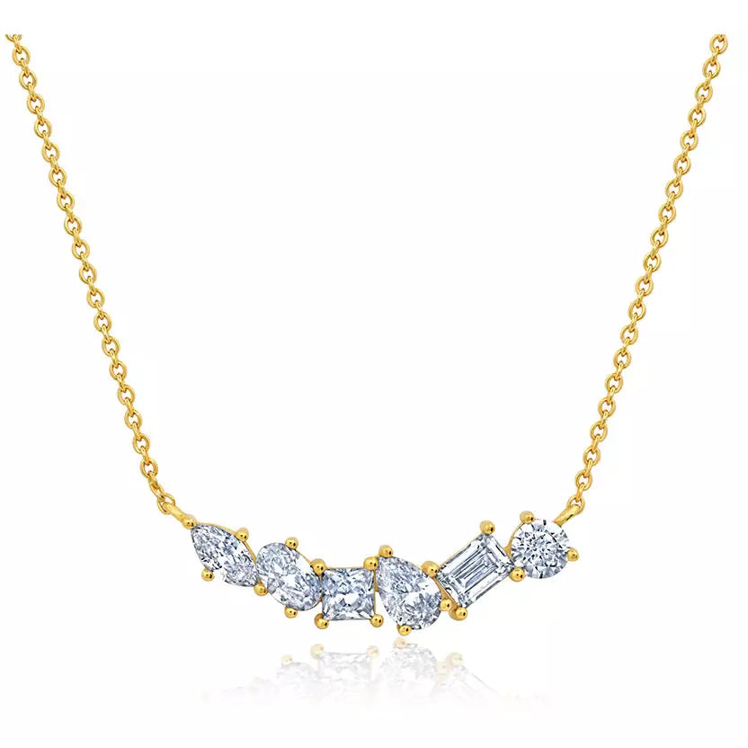 Versatile Layering Jewelry For Effortless Chic CRISLU 6 Multi Cut CZ Bar Necklace 16-18 inches finished in 18kt Yellow Gold