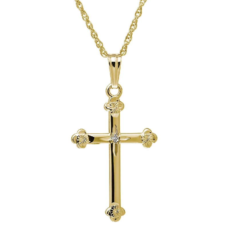 The Perfect Jewelry Piece At The Perfect Discount Diamond 14K Yellow Gold Budded Cross Pendant Necklace