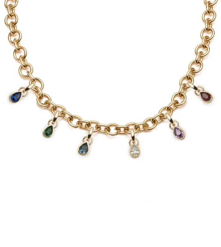 Buy More, Save More On Stunning Jewelry Designs Forever & Always a Pair : Diamond, Emerald, Ruby, and Sapphire Midsized Mixed Link Chain Necklace