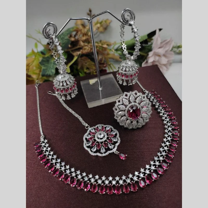 Elegant Jewelry, Exclusive Prices – Shop Now Aamrapali Silver Plated American Diamond Necklace Set With Ring Elegant Jewelry, Exclusive Prices – Shop Now Aamrapali Silver Plated American Diamond Necklace Set With Ring