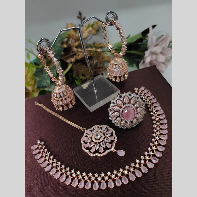 Huge Savings On Premium Jewelry Styles Aamrapali Rose Gold Plated American Diamond Necklace Set With Ring