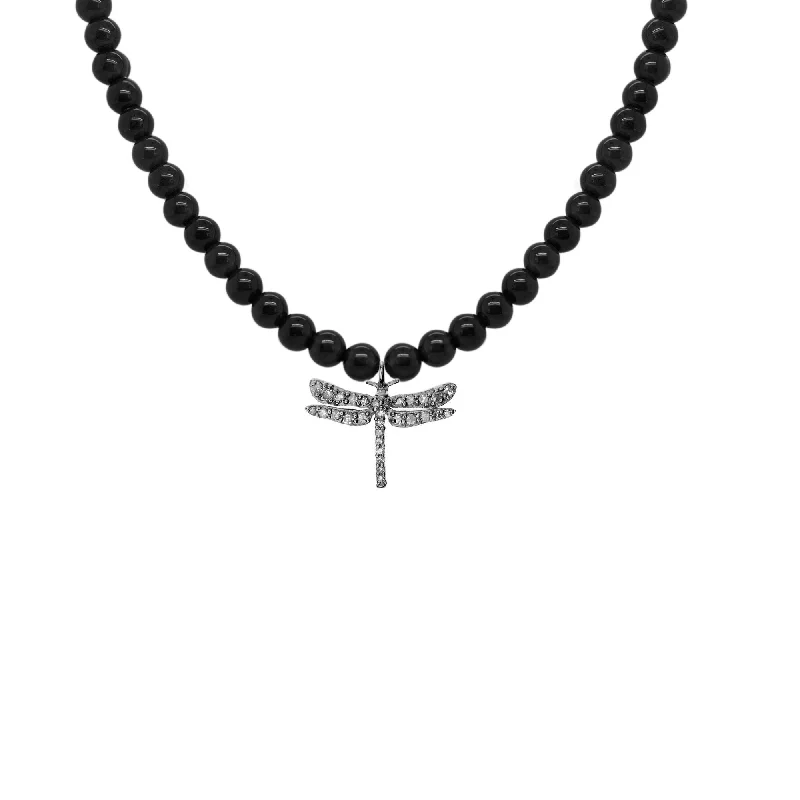 Modern Jewelry At Exclusive Discounts – Shop Today Black Dragonfly Oxidized Silver Necklace w. Onyx & Diamond