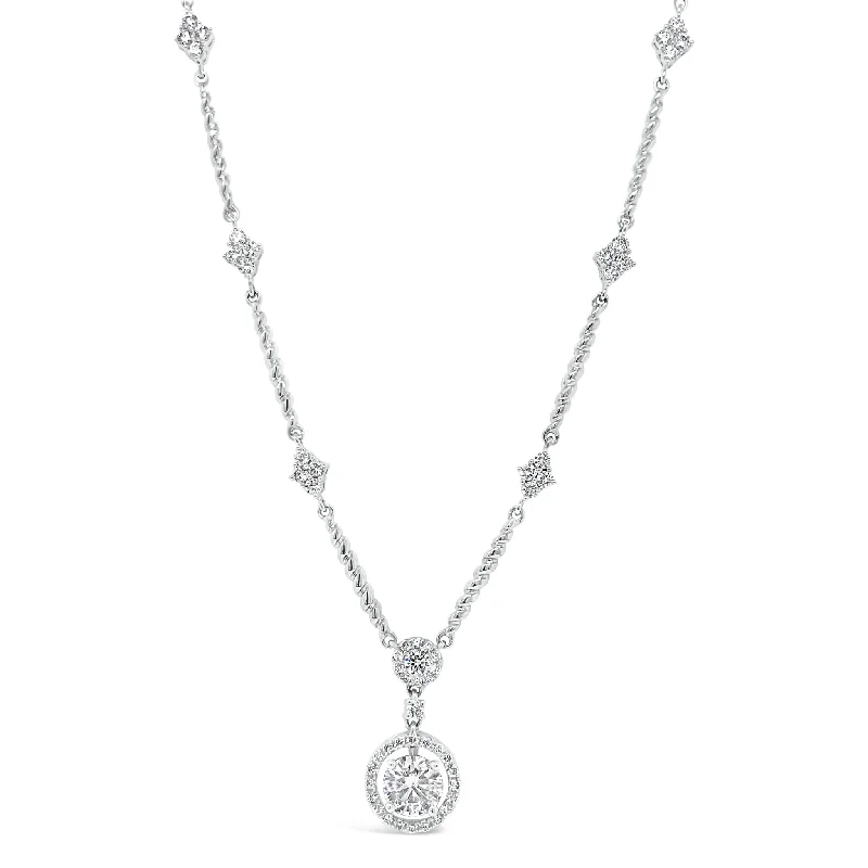 The Perfect Jewelry Piece At The Perfect Discount Diamond Halo Pendant Necklace with Diamond Stations