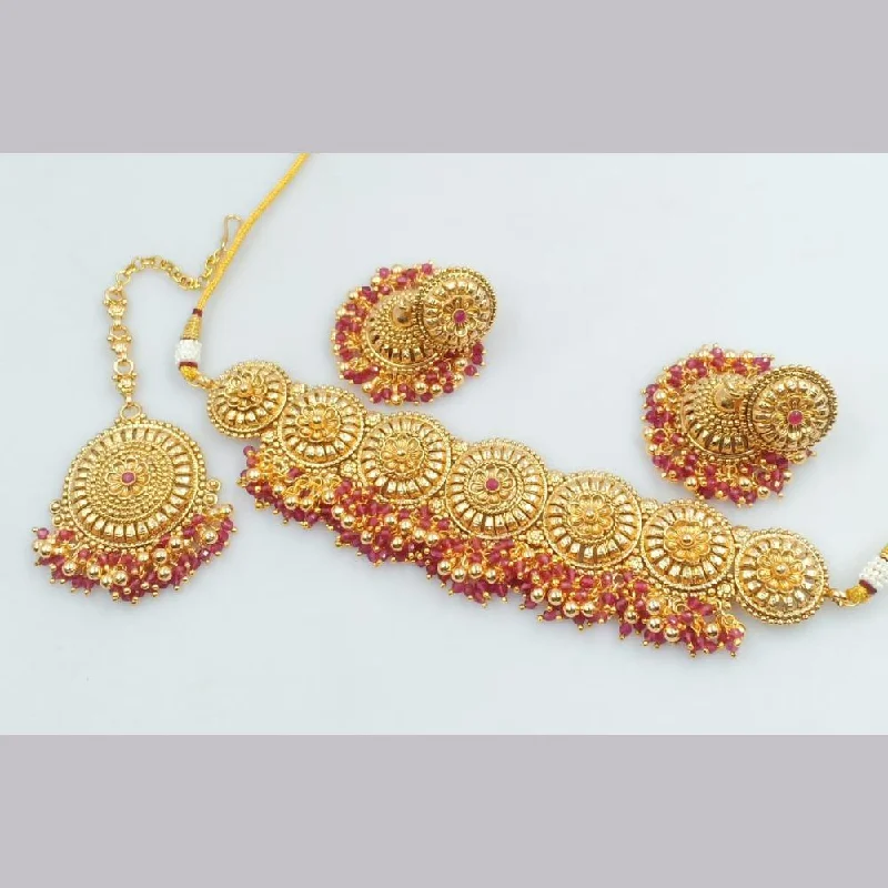 Affordable Glamour – Premium Jewelry At Special Prices FS Collection Gold Plated Beads & Pearls Choker Necklace Set