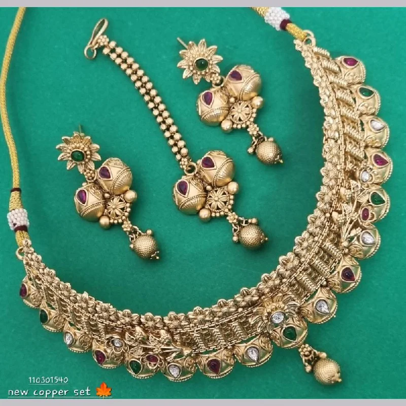 Premium Jewelry Now Available At Special Discounts FS Collection Gold Plated Pota Stone Choker Necklace Set Premium Jewelry Now Available At Special Discounts FS Collection Gold Plated Pota Stone Choker Necklace Set