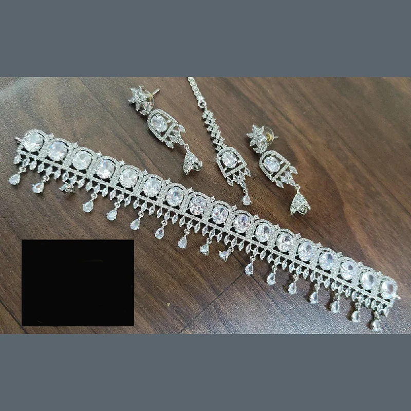 Affordable Luxury Jewelry – Style At A Great Price FS Collection Silver Plated AD Choker Necklace Set