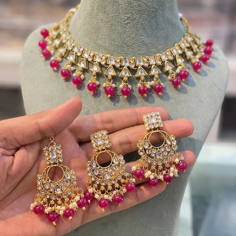 Shop Dazzling Jewelry At The Best Prices Hira Collections Gold Plated Kundan Stone And Beads Necklace Set