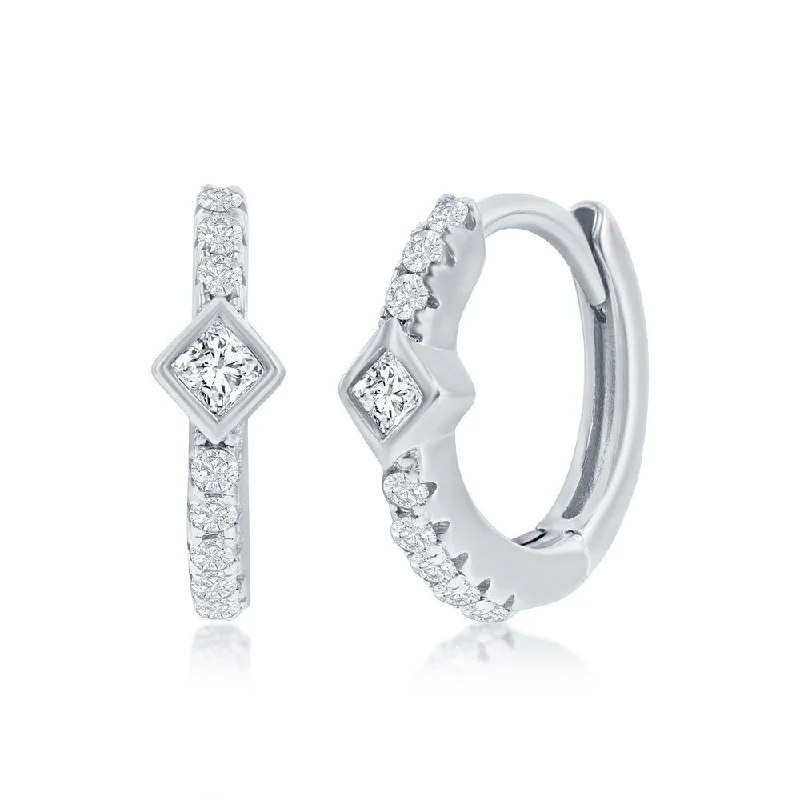 Luxury Jewelry Now At Special Promotional Rates SS 11MM Center Square CZ Huggie Hoop Earrings
