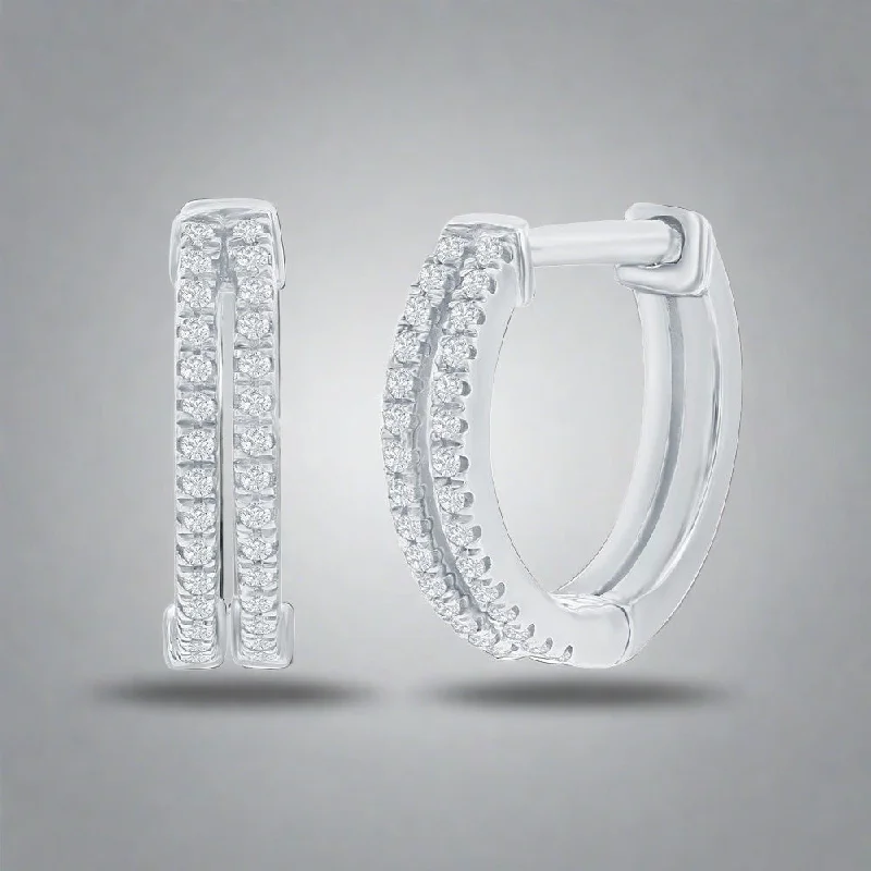 Jewelry Deals That Sparkle – Shop Today SS 13mm Double Row 0.12ctw I/SI2 Diamond Huggie Earrings