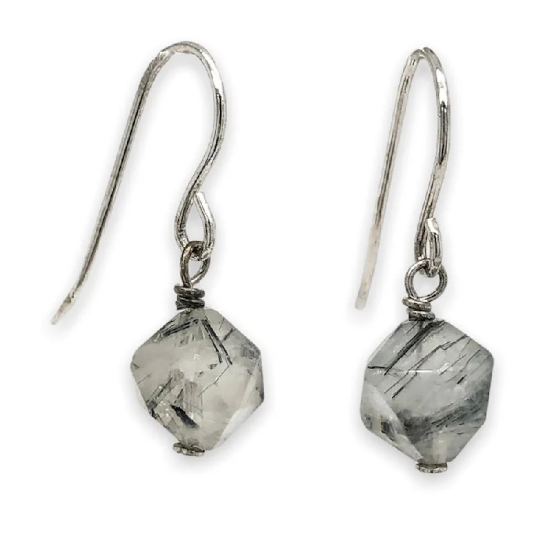Don't Miss These Dazzling Jewelry Discounts SS Faceted Black Rutilated Quartz Dangle Earrings