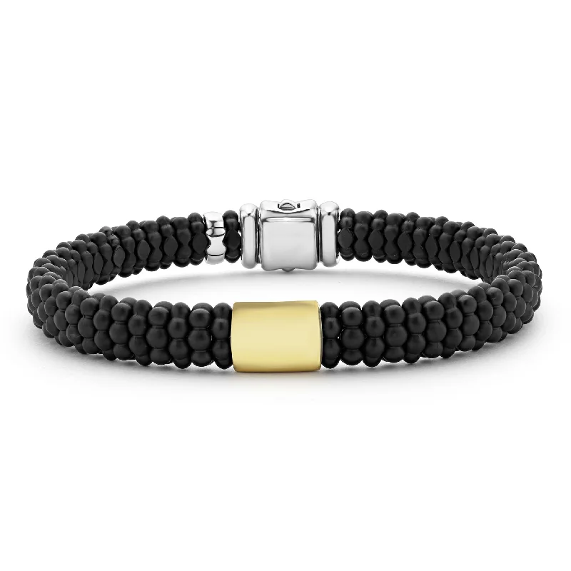 Trending Jewelry Now Available At Exclusive Prices Black Caviar 18K Gold Matte Ceramic Beaded Bracelet | 9mm