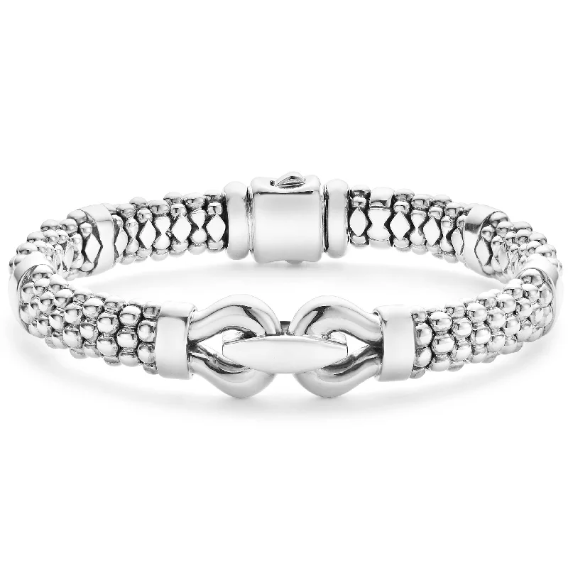 Elevate Your Outfit With Discounted Statement Jewelry Derby Silver Caviar Buckle Bracelet | 9mm