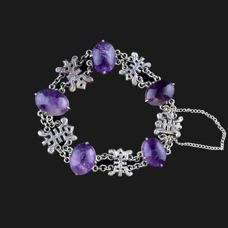 Special Jewelry Deals – Upgrade Your Collection Vintage Amethyst Cabochon Silver Symbol Link Bracelet Special Jewelry Deals – Upgrade Your Collection Vintage Amethyst Cabochon Silver Symbol Link Bracelet