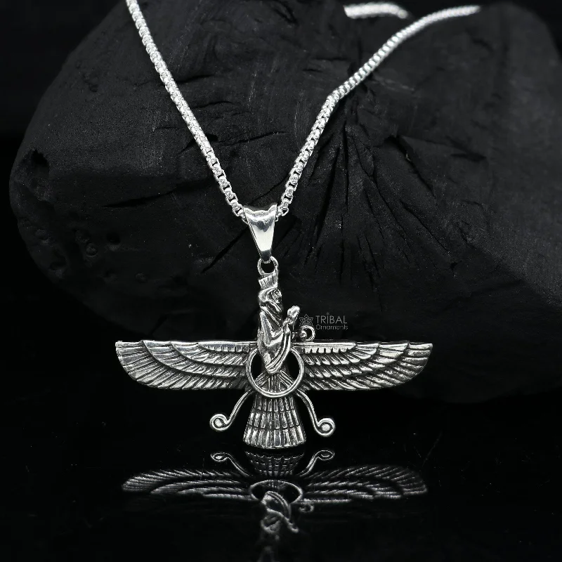Jewelry Deals That Sparkle – Shop Today 925 sterling silver Faravahar Ahura Mazda Handmade pendant Necklace, Ancient Persia Silver Men Jewelry, Mythology Mens Gift nsp636