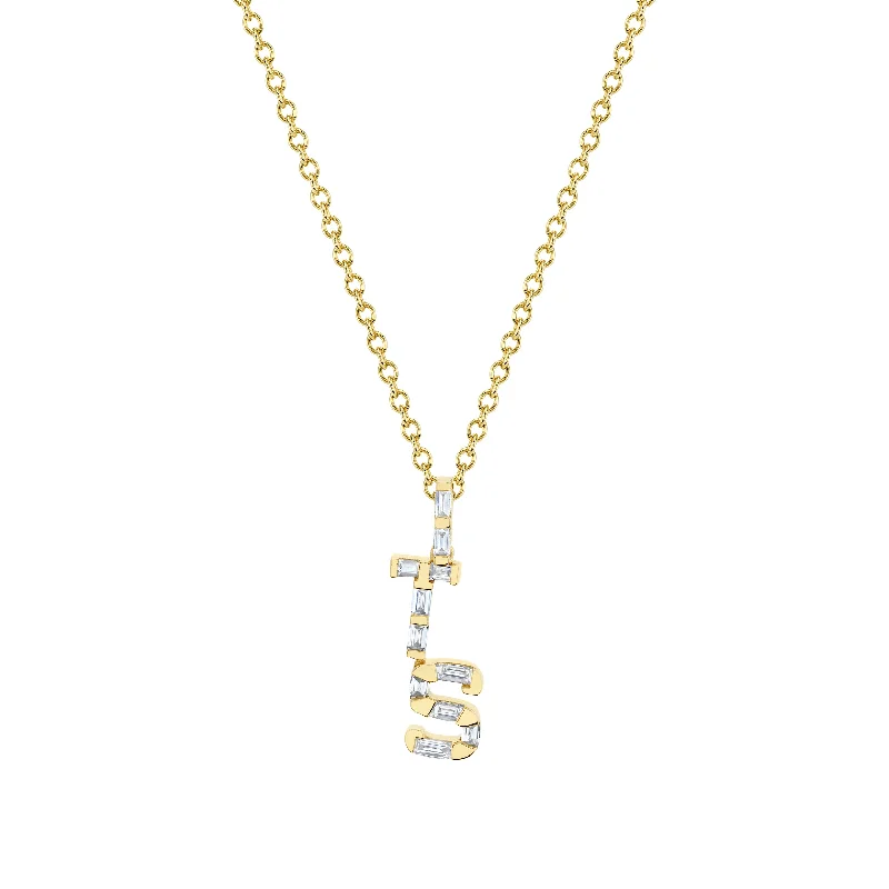 Customized Silver Jewelry For Unique Style DIAMOND BAGUETTE PERSONALIZED INITIALS PENDANT NECKLACE