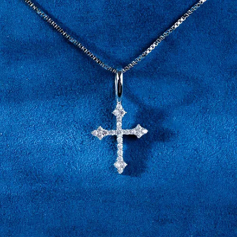 Handcrafted Beauty At Affordable Prices Moissanite Small Fleur Cross Pendant 14K Gold