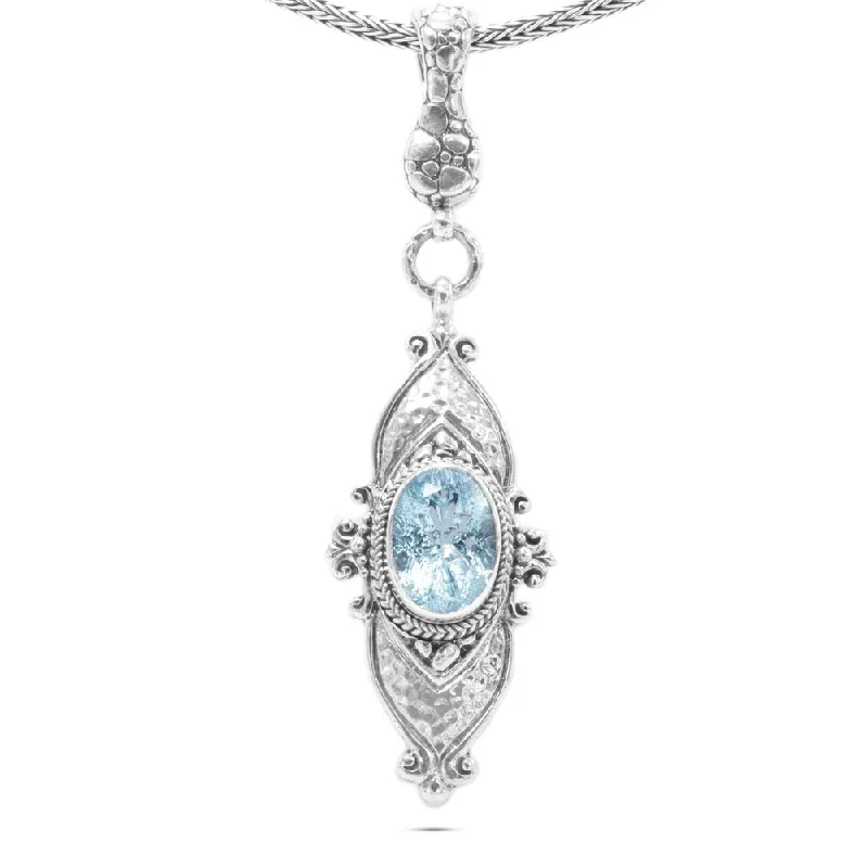 Jewelry Clearance Event – Stock Up Before It's Over Sterling Silver Watermark & Hammered Top Sky Blue Topaz Pendant Medium With Magnetic Enhancer Bail