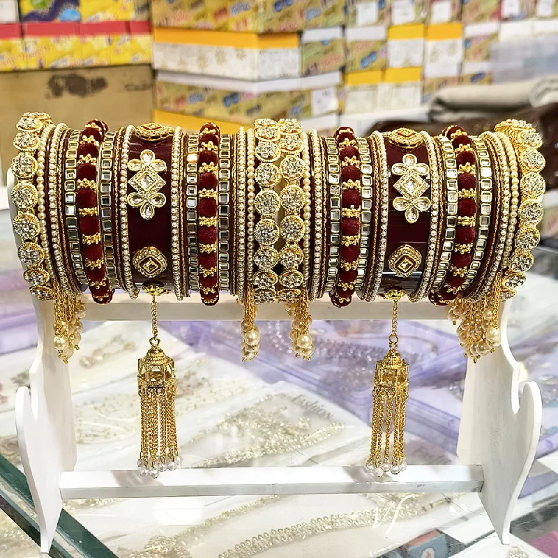 Make Every Moment Shine – Jewelry Discounts Available Shagna Gold Plated Pearl Austrian Stone And Kundan Bridal Chura Make Every Moment Shine – Jewelry Discounts Available Shagna Gold Plated Pearl Austrian Stone And Kundan Bridal Chura