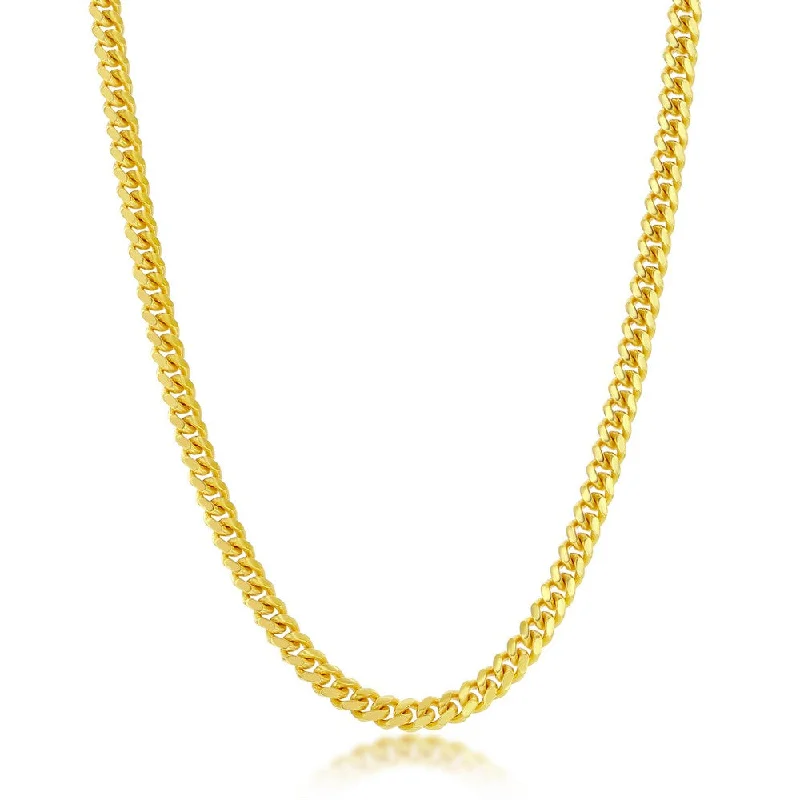 Elevate Your Outfit With Discounted Statement Jewelry Sterling Silver 4mm 'Solid' Miami Cuban Chain - Gold Plated