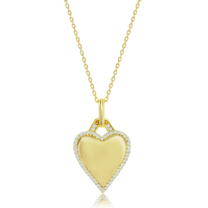 Elegant Jewelry Pieces At Unbelievable Prices Sterling Silver Polished Heart CZ Border Necklace - Gold Plated