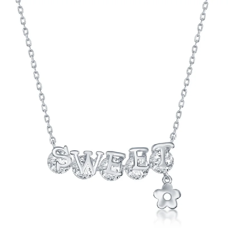 Grab Your Favorite Jewelry At The Lowest Prices Sterling Silver SWEET CZ Flower Charm Necklace Choker Length